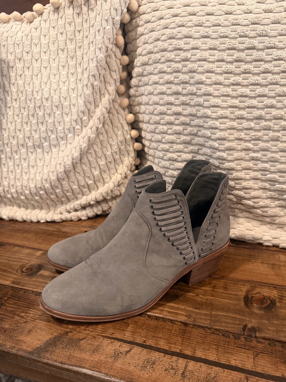 Vince Camuto Gray Suede Cutout Ankle Booties